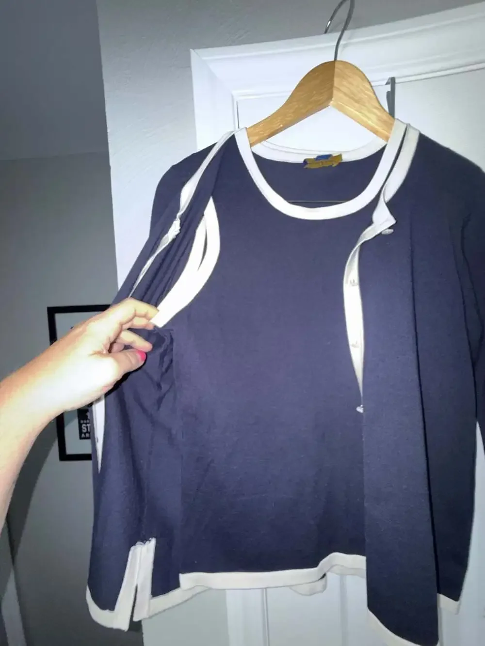 Pendleton Navy Blue and Cream Twin Set Cardigan with Matching Tank Shell